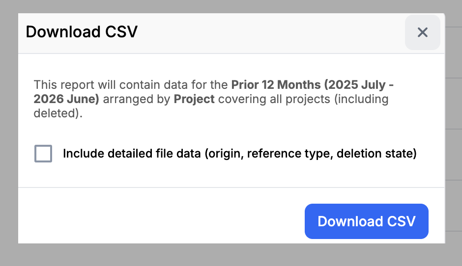 Download CSV dialog