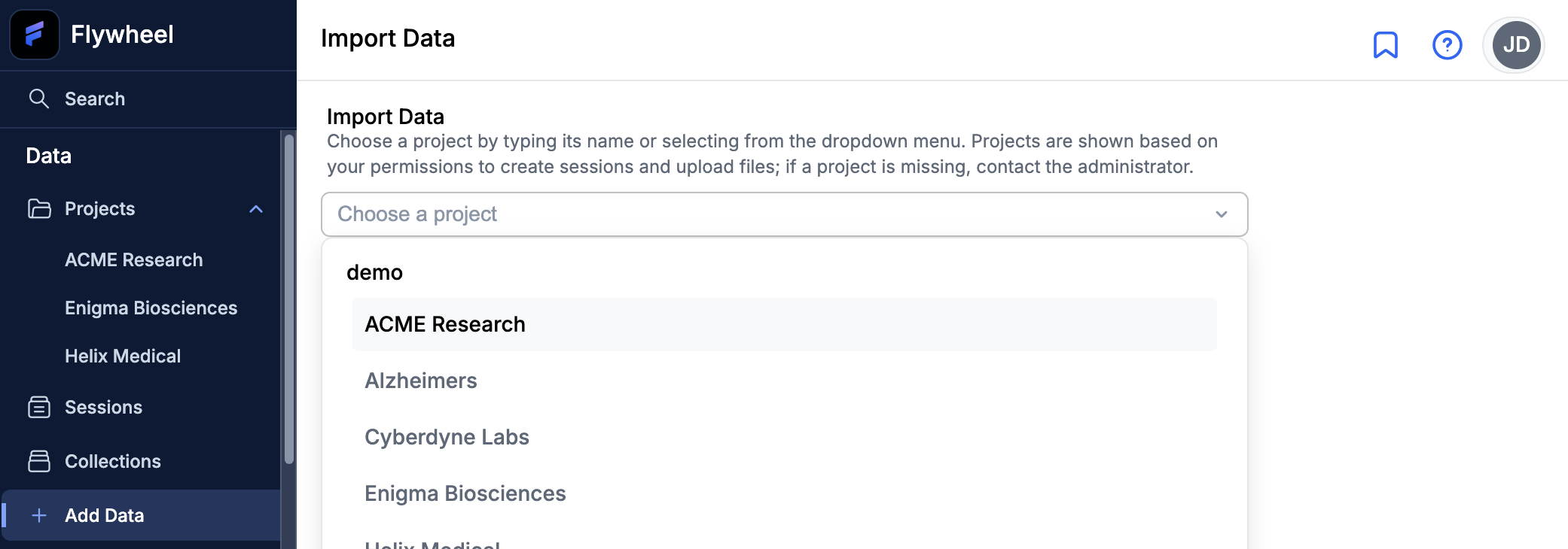 Left Nav -> Add Data -> Select Project