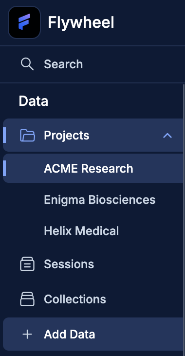 Left Nav -> Add Data Button