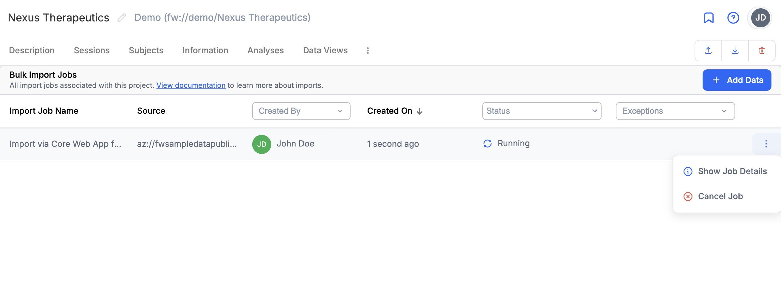 Project -> Imports List -> Cancel Import Job