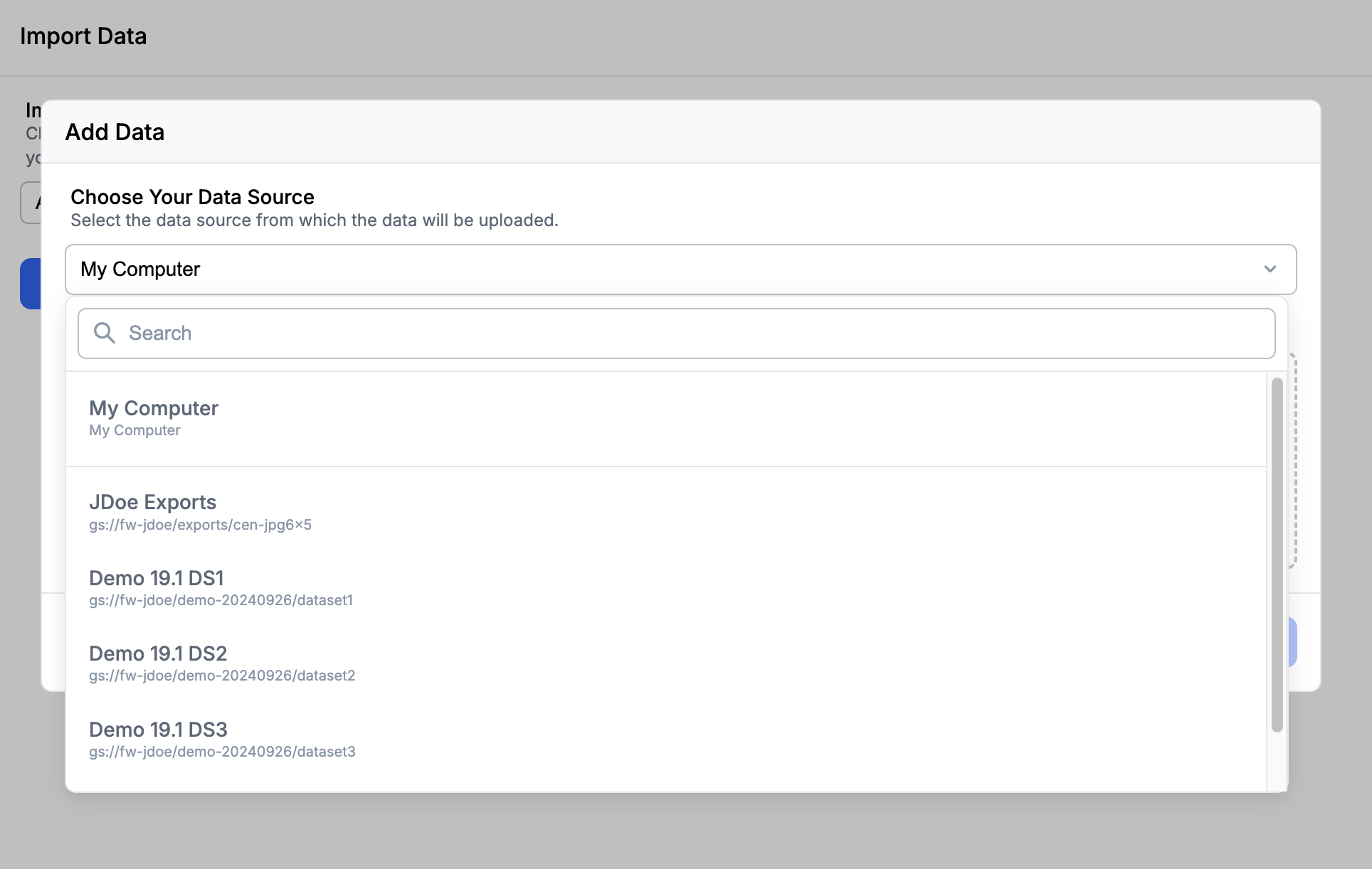 Project -> Add Data -> From External Storage
