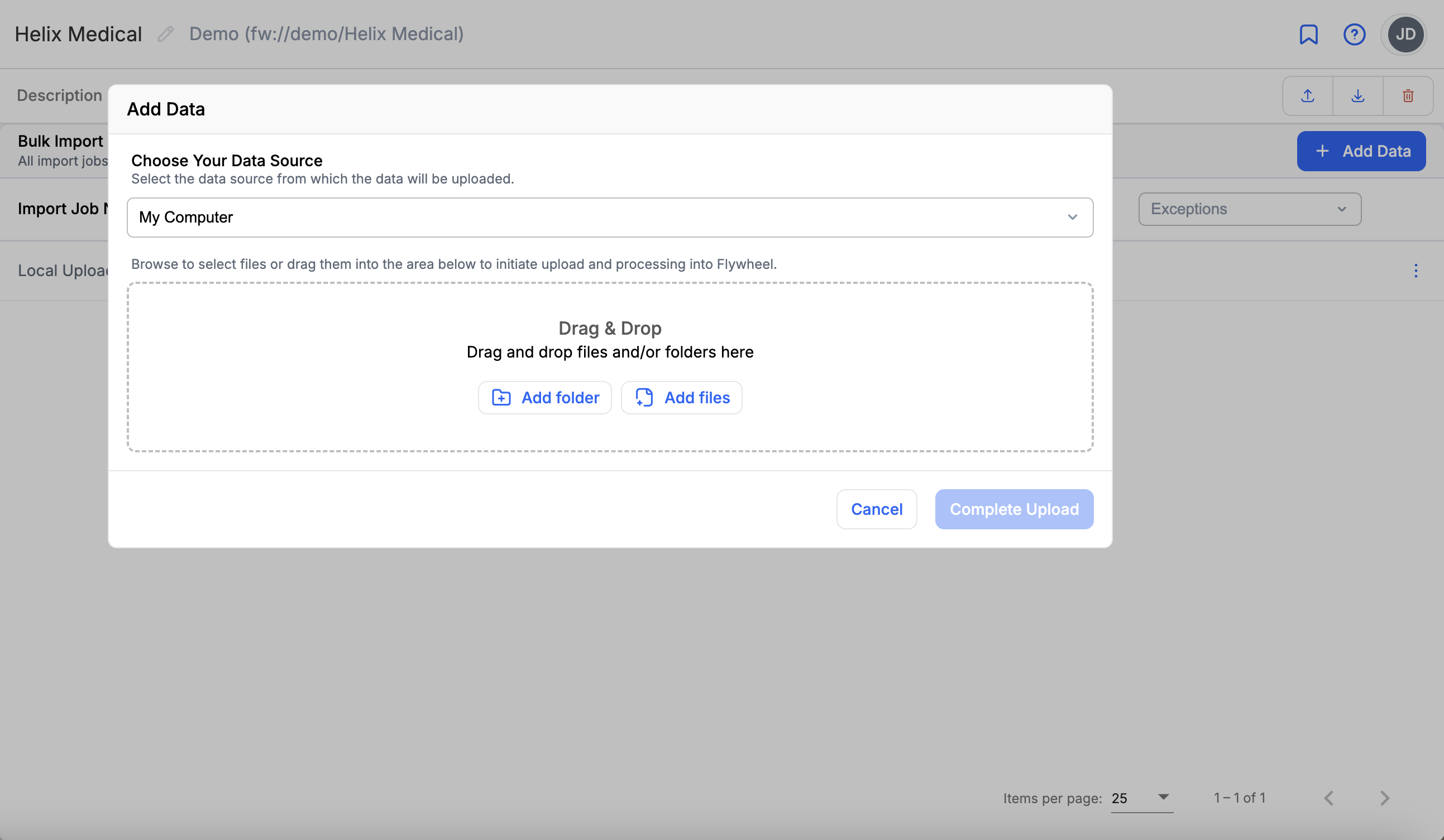 Project -> Add Data -> Upload