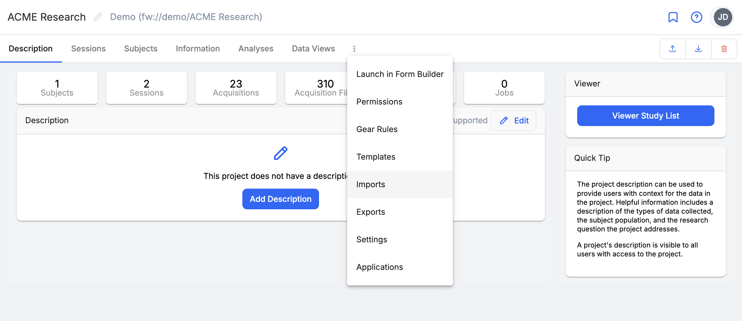 Project -> Imports Tab