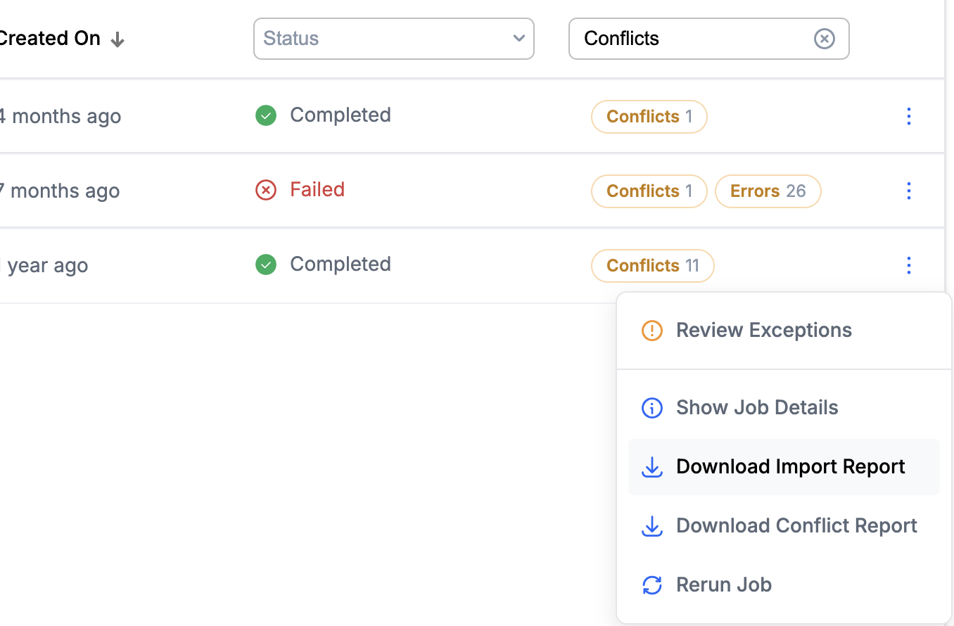 Project -> Imports List -> Download Import Report