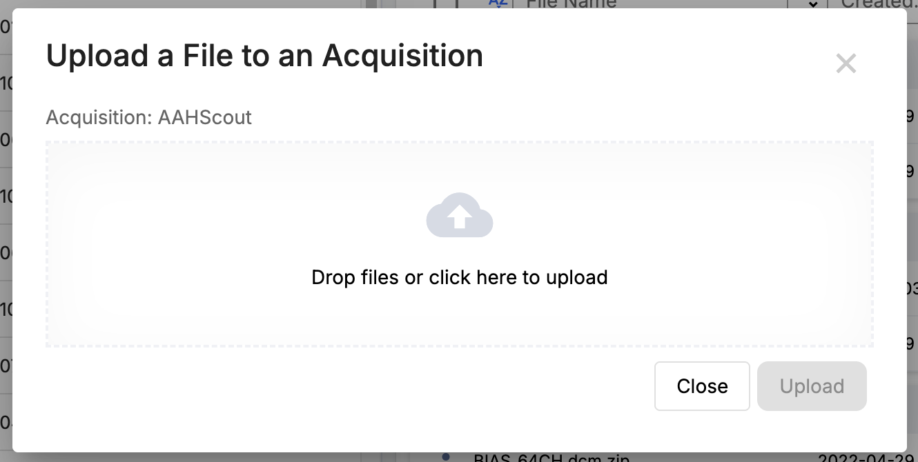 Upload Data to Acquisition dialog