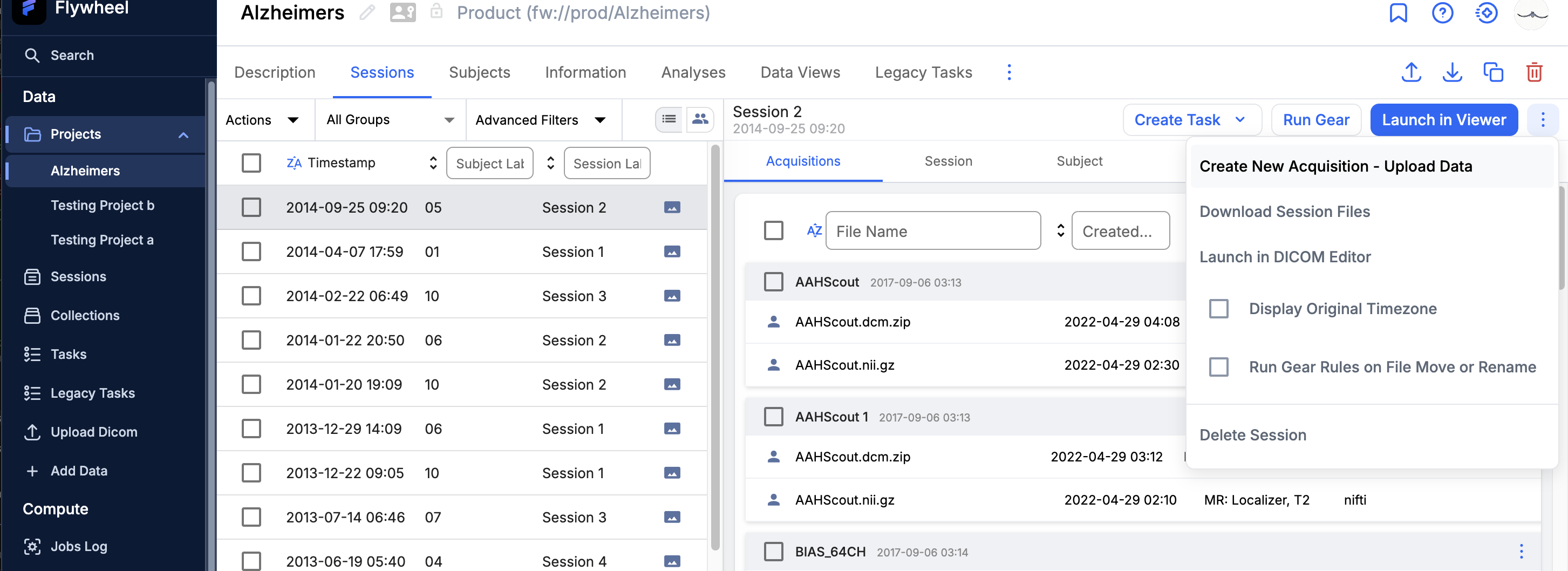 Create New Acquisition menu