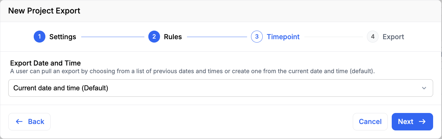 New Bulk Export Select Current Timepoint
