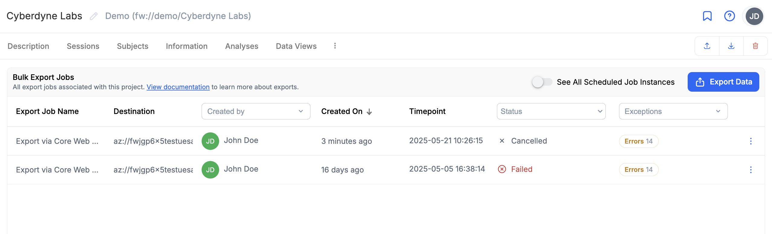 Project -> Exports List -> Cancelled State