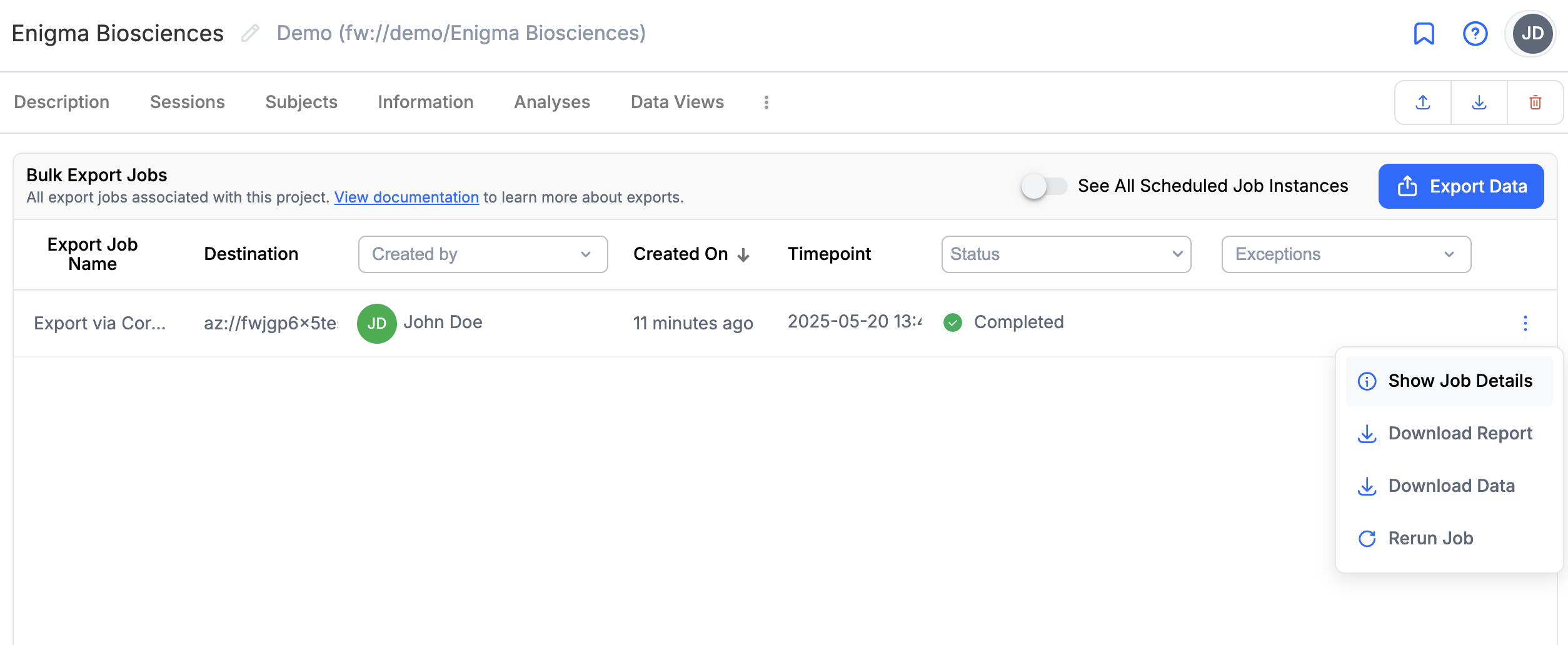 Project -> Exports List -> Job Overflow Menu
