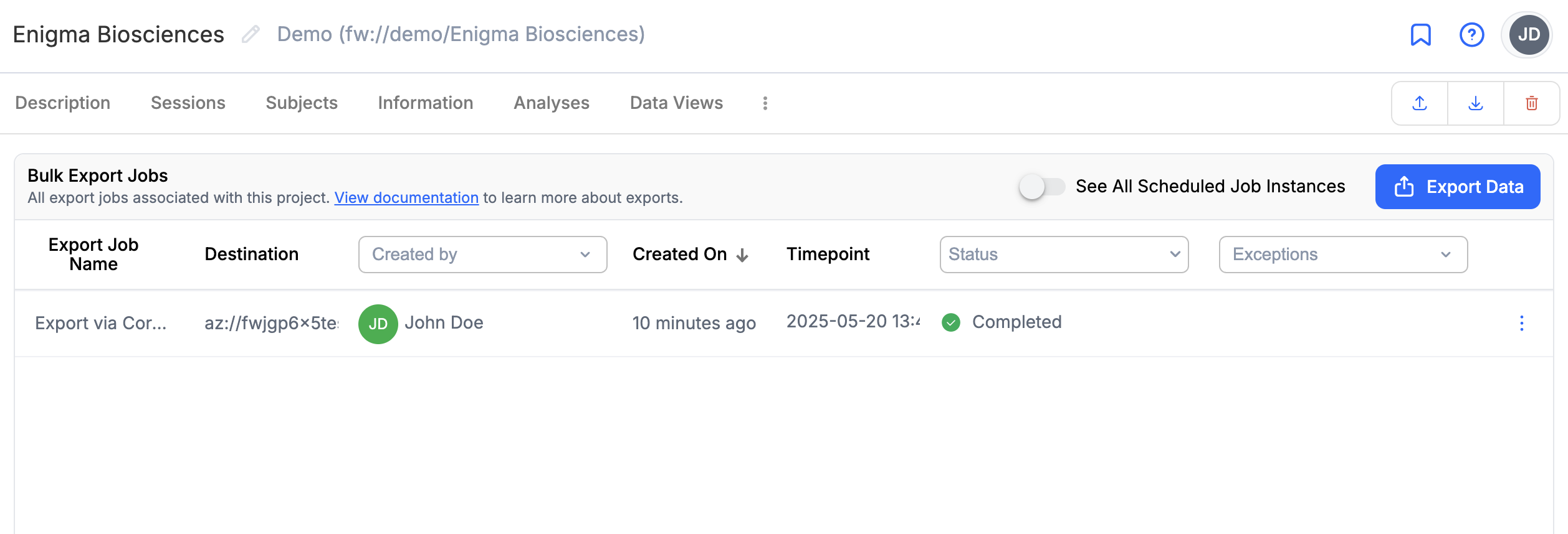Project -> Exports List -> Job Summary