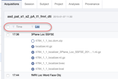 Acquisition Filtering Screenshot