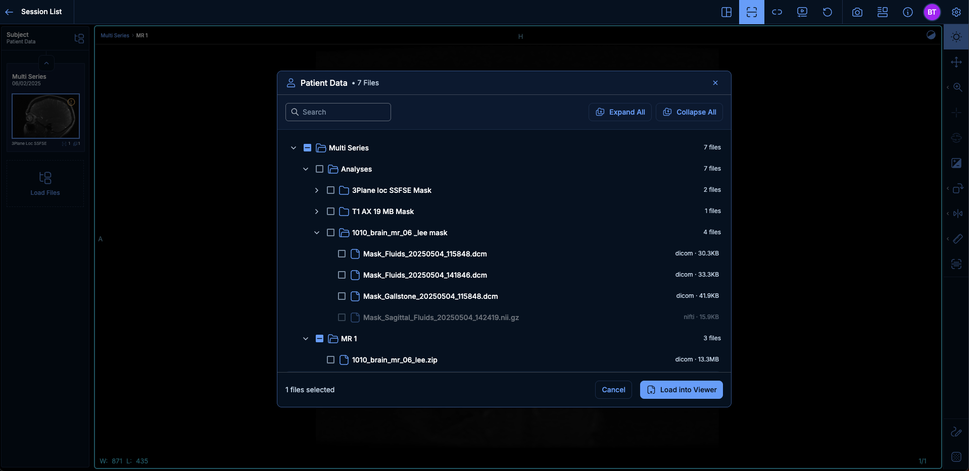 Analyses files in Viewer