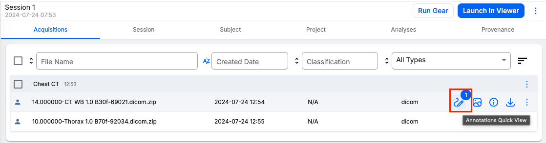 Annotations Quick view icon