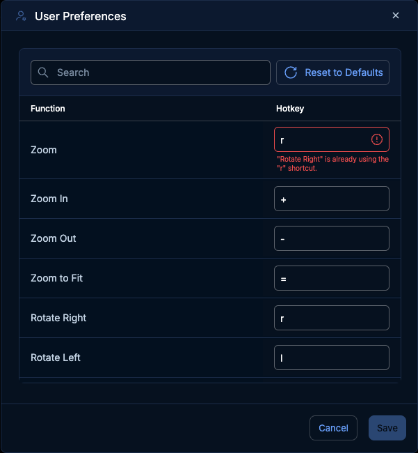 Customize hotkeys