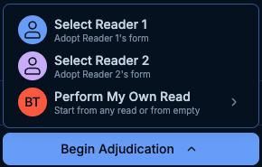 Begin Adjudication button and the three available actions