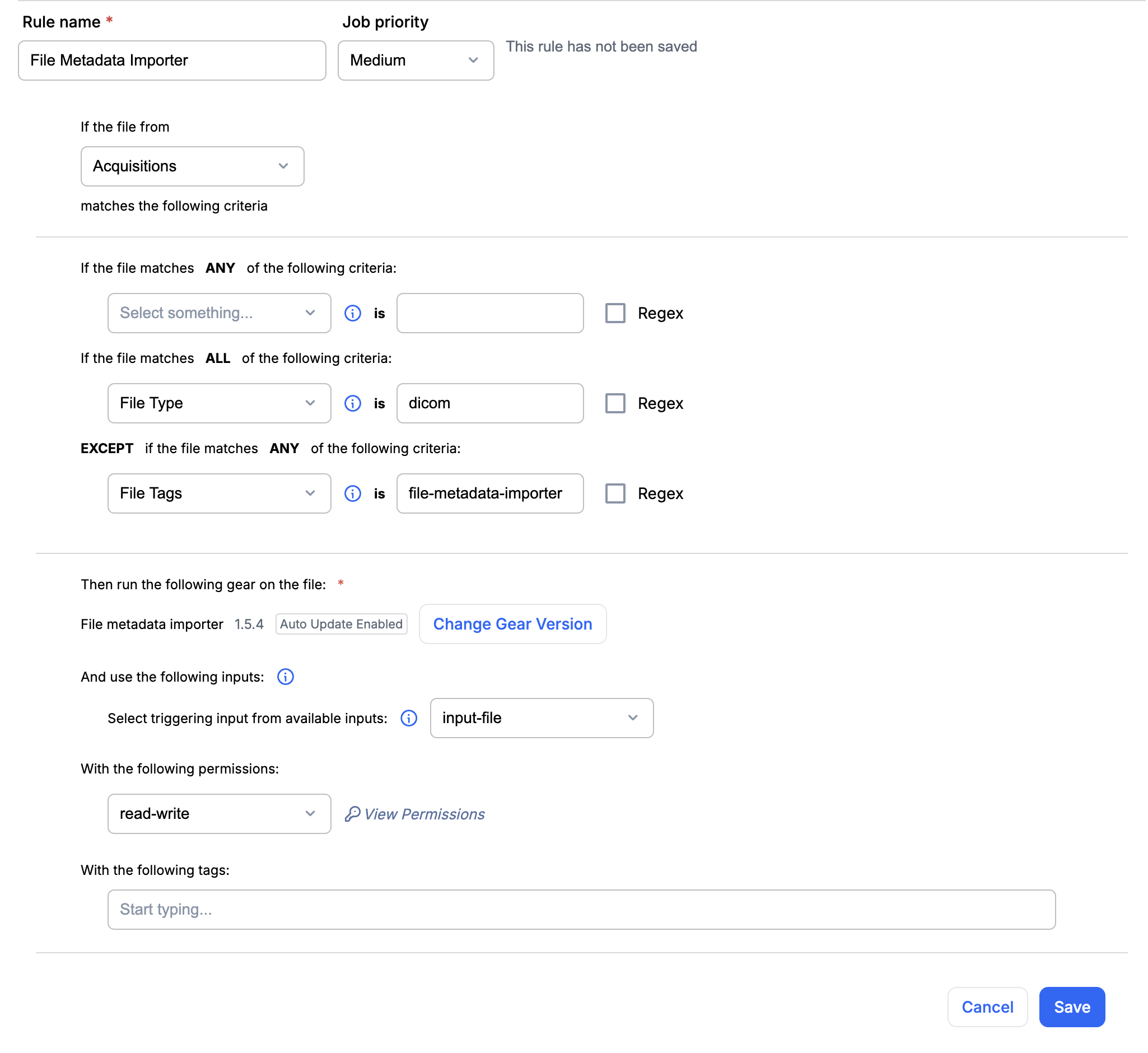 File Metadata Importer gear rule