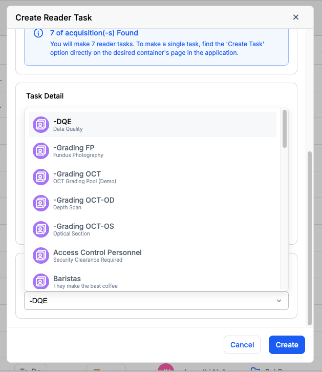 Bulk task creation showing staffing pool selection