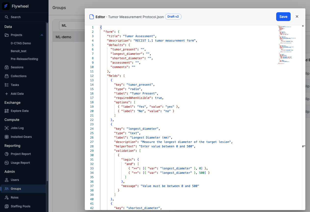 Complete protocol example in editor showing all fields