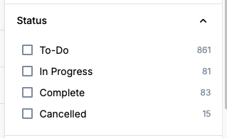 Status filter section showing available status options
