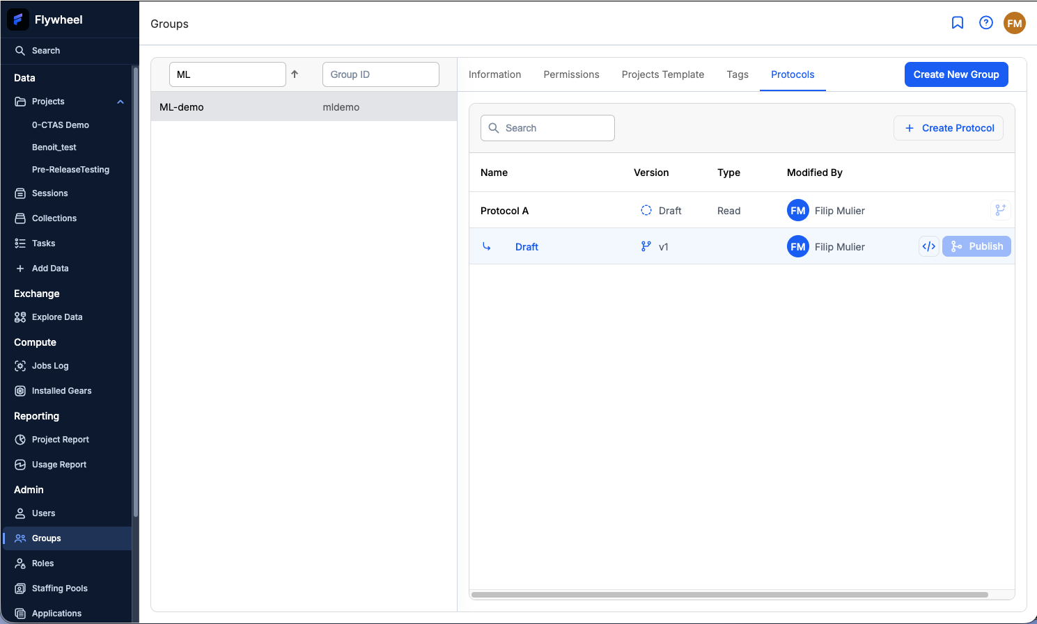 Protocols tab showing Create Protocol button