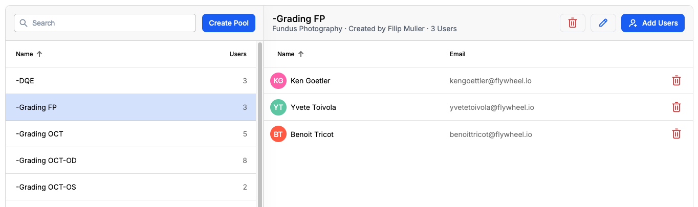 Pool details panel showing Add Users button