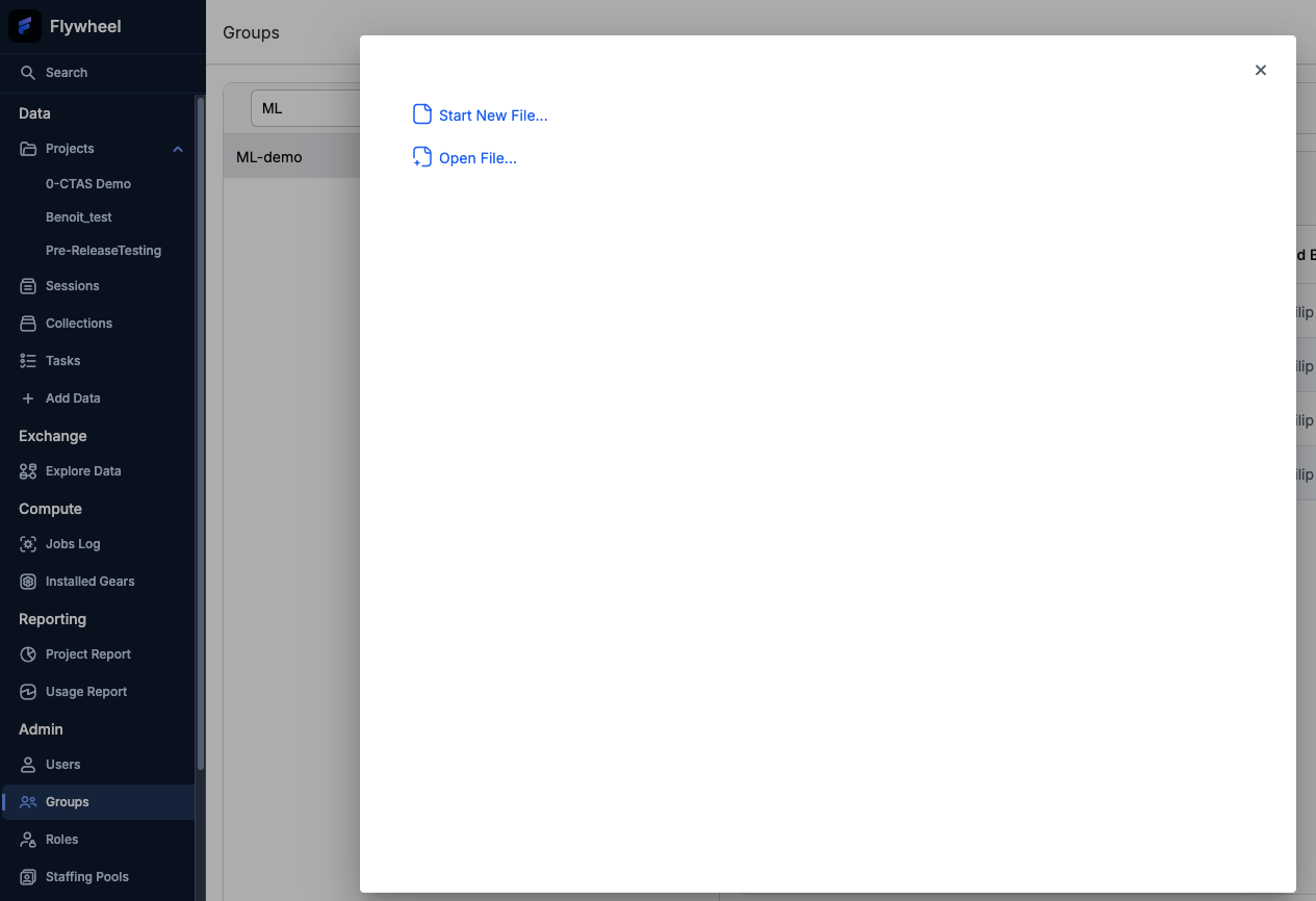 Start New File or Open File dialog