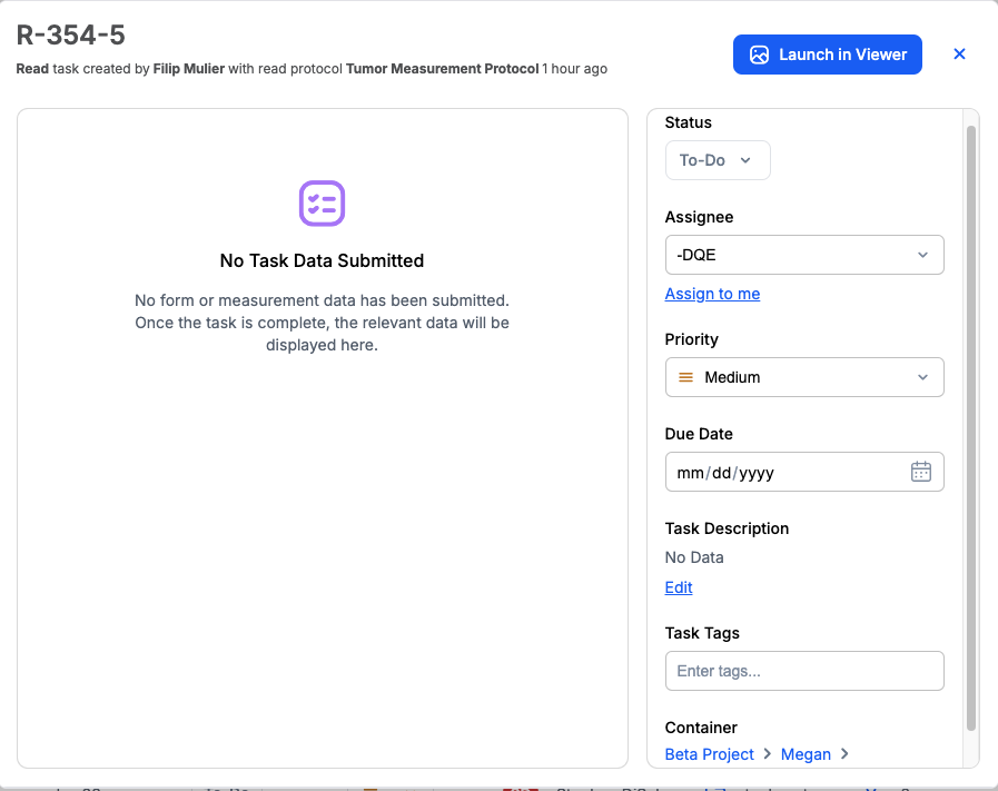 Task Details panel showing editable fields