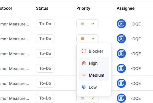 Task row showing priority dropdown with all priority options